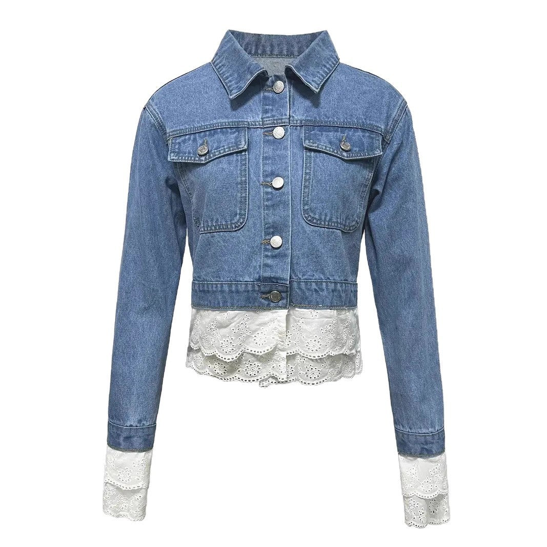 Lace Stitching Fashion Denim Jacket