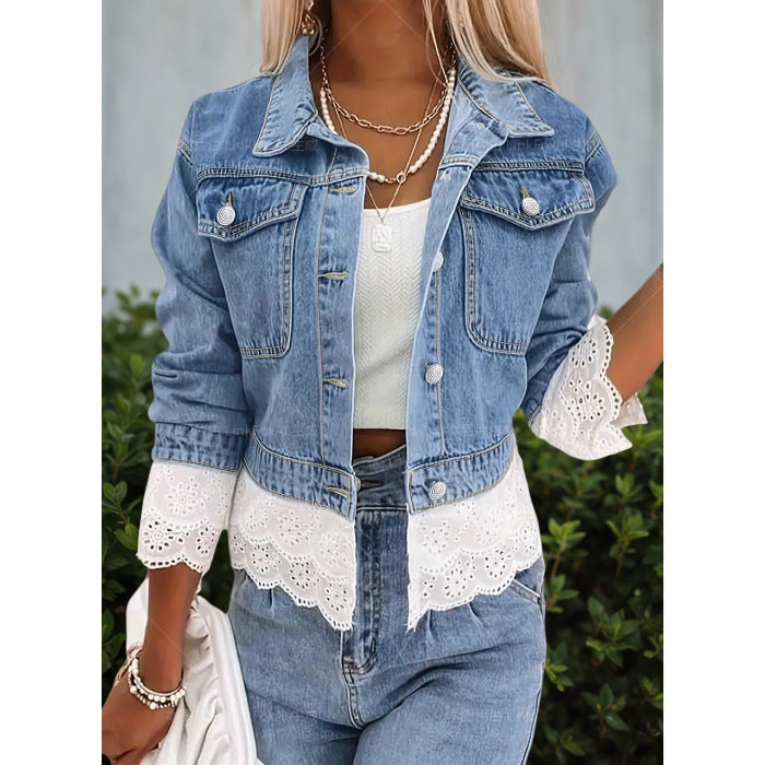 Lace Stitching Fashion Denim Jacket