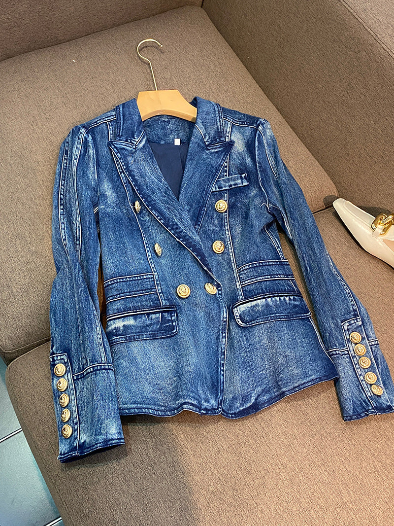 Fashion Simple Women's Double Breasted Denim Jacket