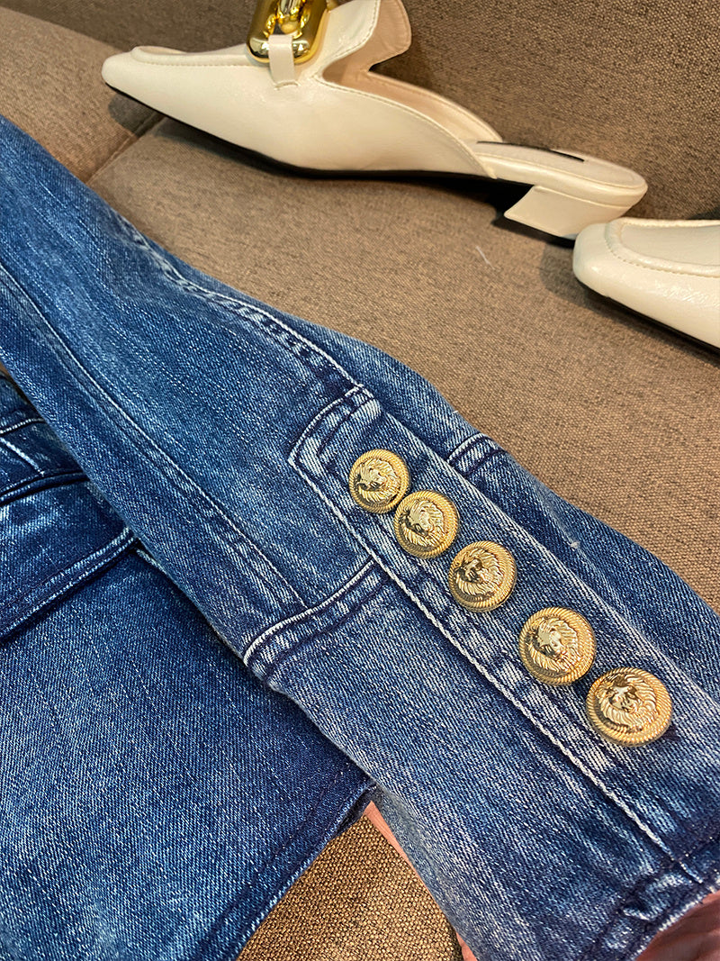 Fashion Simple Women's Double Breasted Denim Jacket