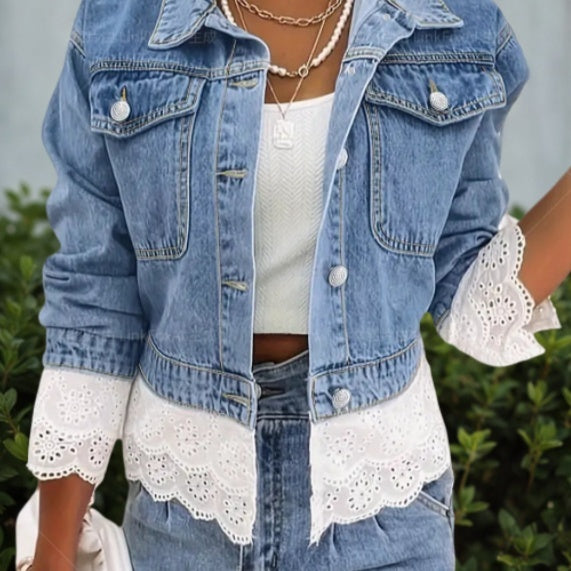 Lace Stitching Fashion Denim Jacket