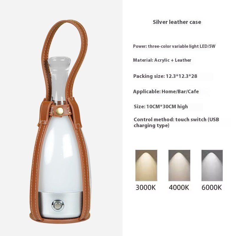 Portable Wine Bottle Charging Lamp Leather Led Touch Dimming Atmosphere Small Night Lamp