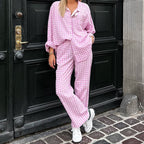 Autumn And Winter New Style Pink Plaid Loose Leisure Suit