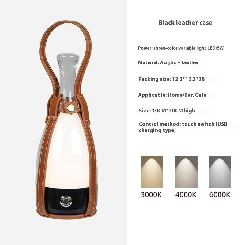 Portable Wine Bottle Charging Lamp Leather Led Touch Dimming Atmosphere Small Night Lamp
