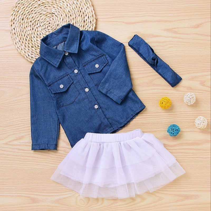 Denim jacket three-piece suit