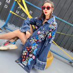 Fashion Loose Mid length Long Sleeved Denim Jacket Women