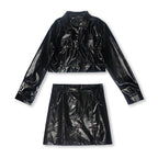 Fashion Two-piece Leather Jacket Half-length Leather Skirt