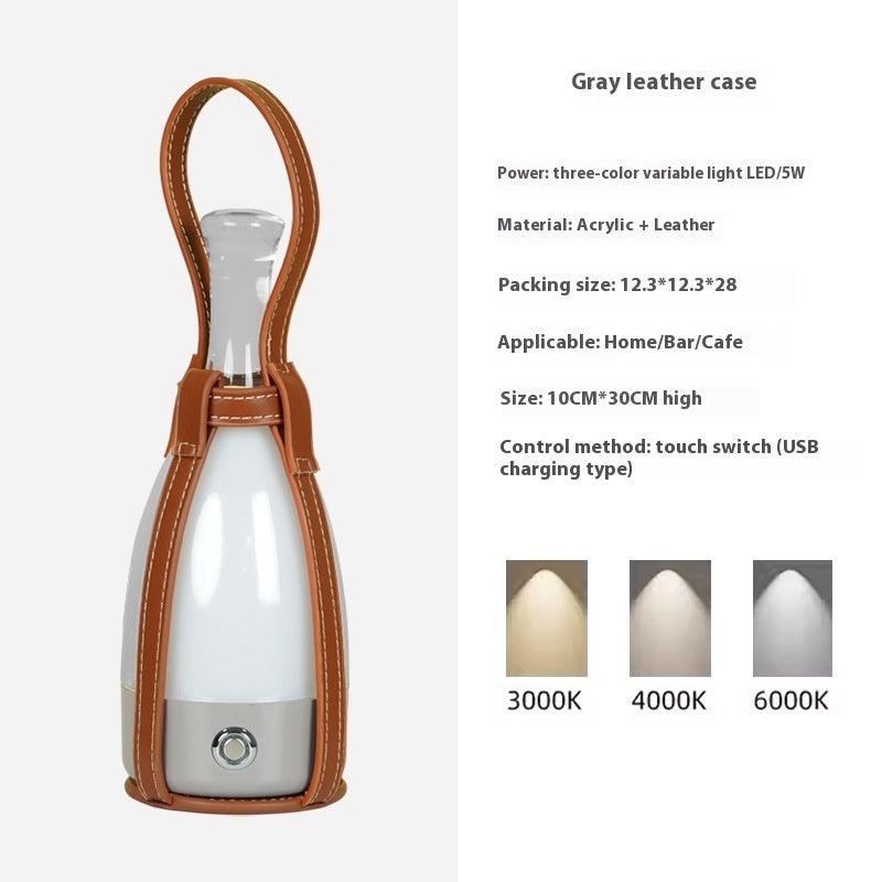 Portable Wine Bottle Charging Lamp Leather Led Touch Dimming Atmosphere Small Night Lamp