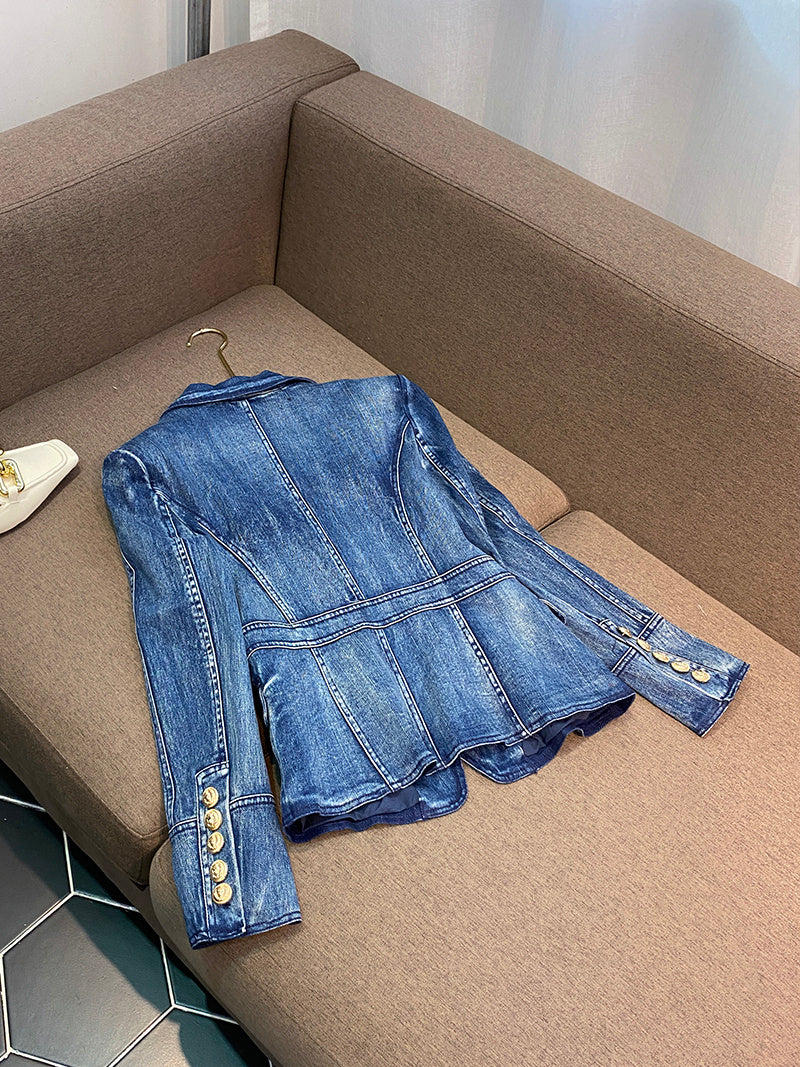 Fashion Simple Women's Double Breasted Denim Jacket