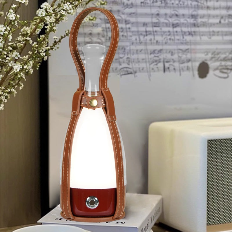Portable Wine Bottle Charging Lamp Leather Led Touch Dimming Atmosphere Small Night Lamp