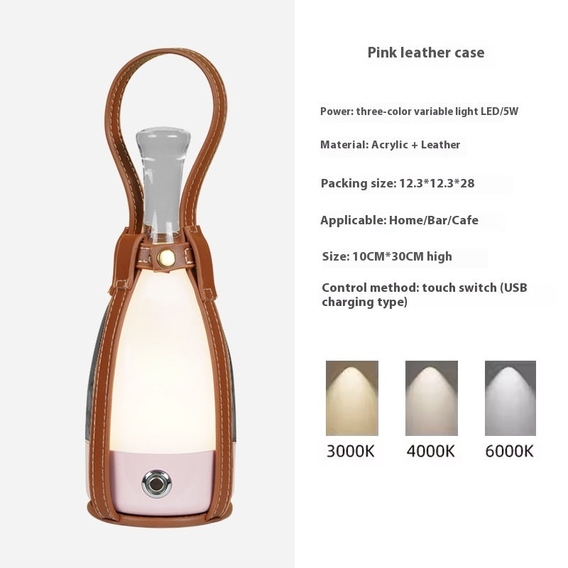 Portable Wine Bottle Charging Lamp Leather Led Touch Dimming Atmosphere Small Night Lamp