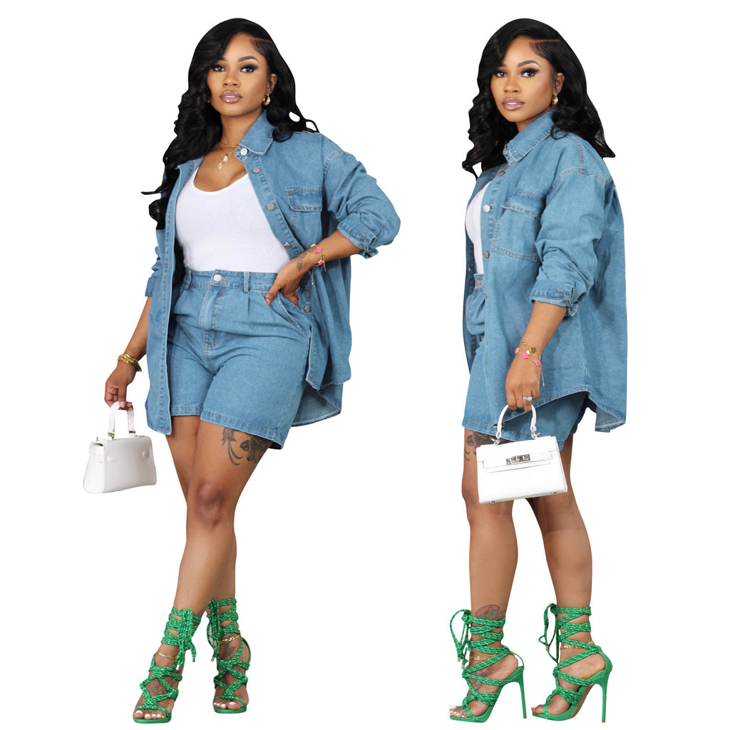 Women's Denim Jacket Coat Two-piece Set