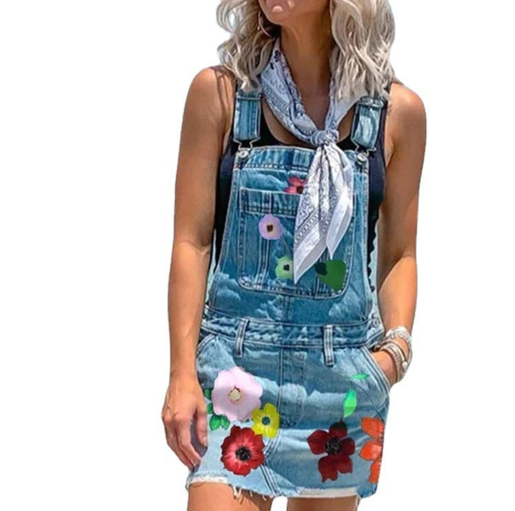 Ladies Slim Suspender Half Body Denim Suspender Skirt