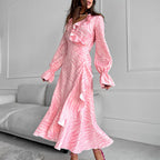 Elegant Ruffled V-neck Flared Sleeves Fishtail Dress