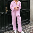 Autumn And Winter New Style Pink Plaid Loose Leisure Suit