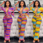 Women's Printed Pleated Stretch Shirt Trousers Suit