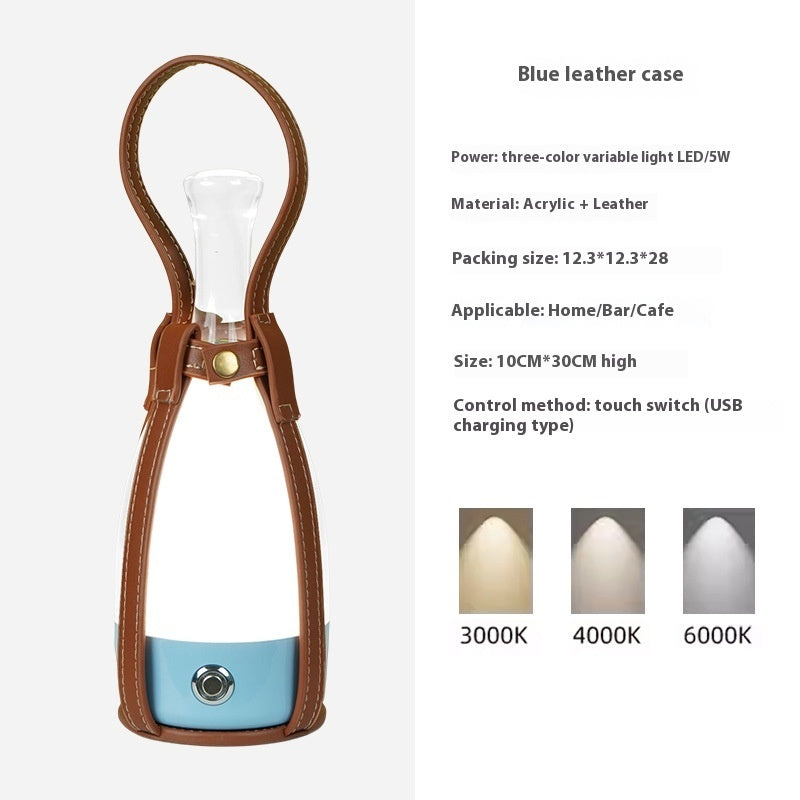 Portable Wine Bottle Charging Lamp Leather Led Touch Dimming Atmosphere Small Night Lamp