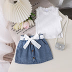 Summer Denim Skirt Belt Three-piece Set