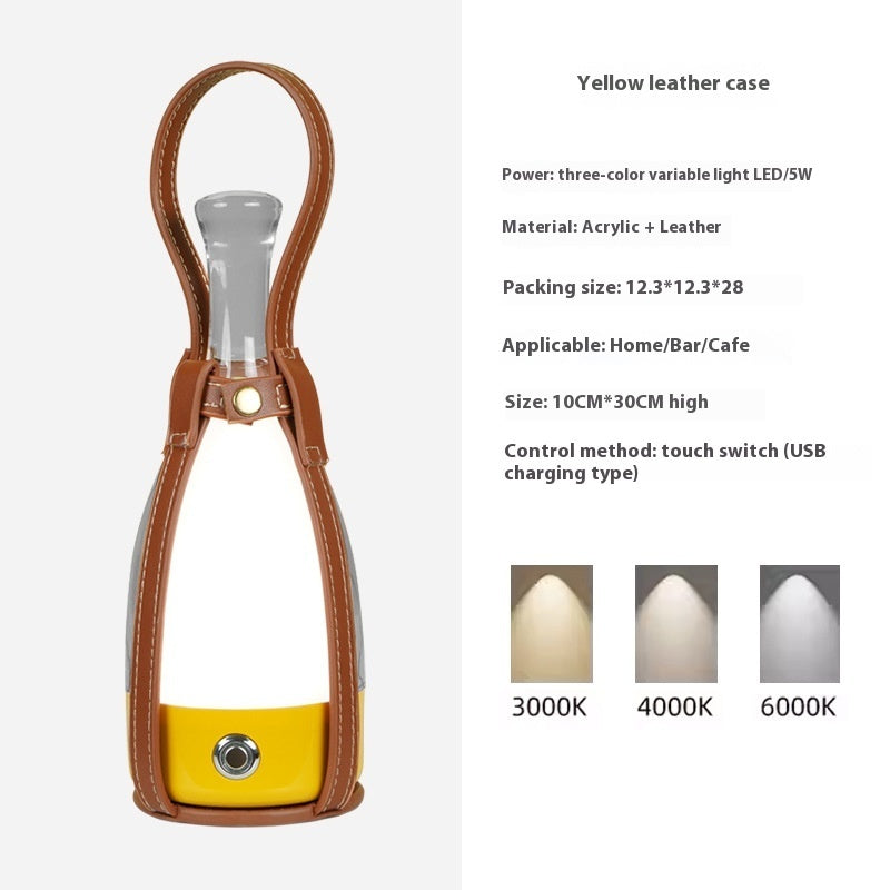 Portable Wine Bottle Charging Lamp Leather Led Touch Dimming Atmosphere Small Night Lamp