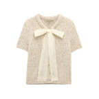 Transparent Organza Bowknot Decoration Knitted Coat