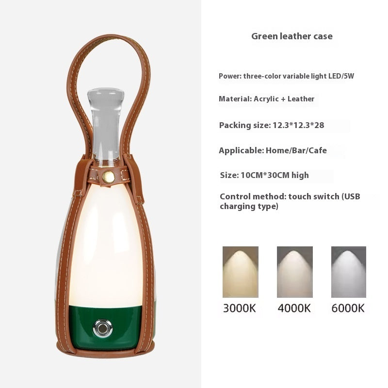 Portable Wine Bottle Charging Lamp Leather Led Touch Dimming Atmosphere Small Night Lamp