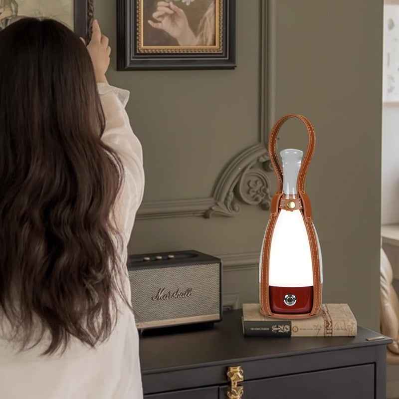 Portable Wine Bottle Charging Lamp Leather Led Touch Dimming Atmosphere Small Night Lamp