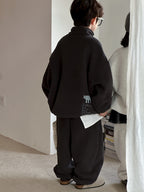 Winter Clothes For Boys And Girls Korean-style Labeling Half Zipper Two-piece Set