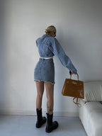 Women's Short Denim Jacket High Waist Slim Skirt Two Piece Suit