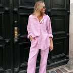 Autumn And Winter New Style Pink Plaid Loose Leisure Suit