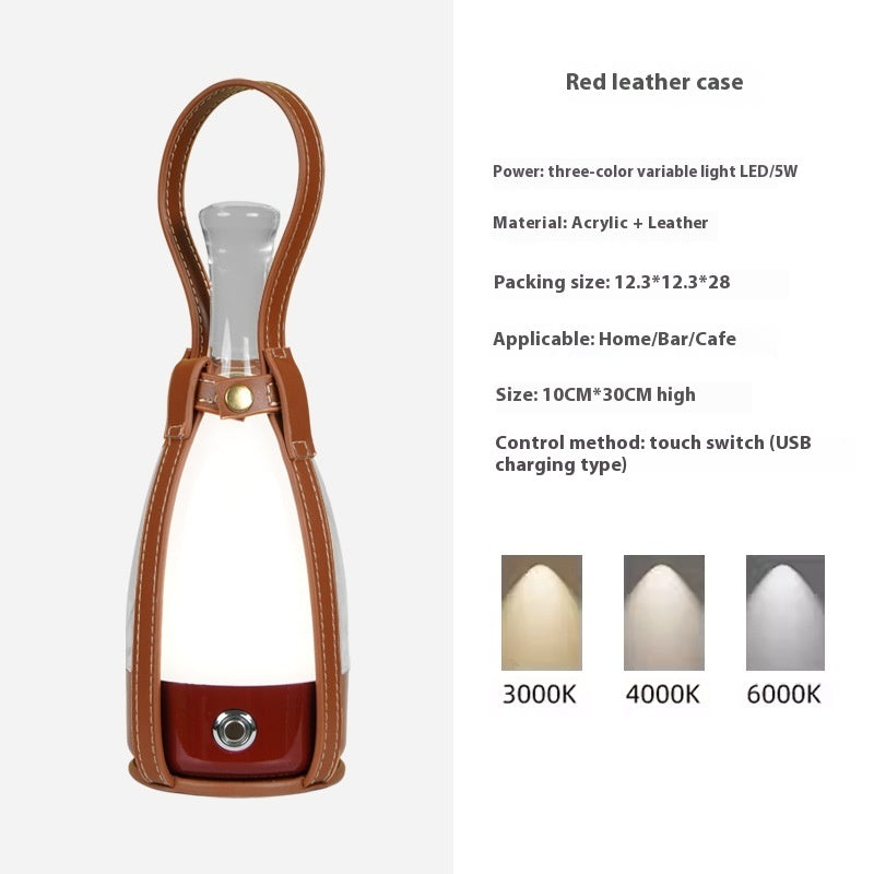 Portable Wine Bottle Charging Lamp Leather Led Touch Dimming Atmosphere Small Night Lamp